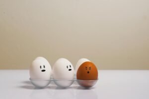 eggs in a tray on a white surface